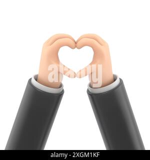 Mockup Des Symbols Für Zeichentrickgesten. Menschliche Hände, die Gesten der Herzform machen. Love-Konzept. Valentinstag. 3D-Rendering auf weißem Hintergrund. Stockfoto