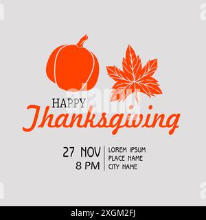 Happy Thanksgiving Hintergrund Illustration. Handgezeichnetes Typografie-Poster. Festtext, Symbol oder Abzeichen. Vektorhintergrund. Stock Vektor