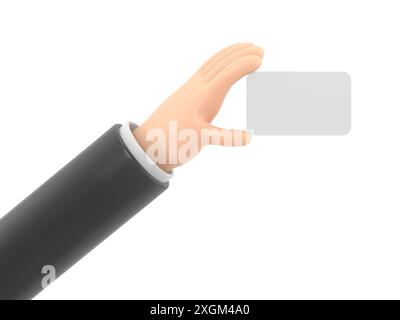 Cartoon Geste Symbol Mockup.3d Symbol braune Hand Hand hält Karte Geste. Realistische Illustration für soziale Medien, 3D-Rendering auf weißem Hintergrund Stockfoto