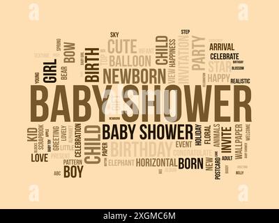 Babydusche WordCloud-Vorlage. Neugeborenen-Grußkonzept Vektorhintergrund. Stock Vektor