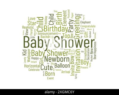 Babydusche WordCloud-Vorlage. Neugeborenen-Grußkonzept Vektorhintergrund. Stock Vektor