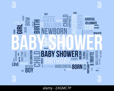 Babydusche WordCloud-Vorlage. Neugeborenen-Grußkonzept Vektorhintergrund. Stock Vektor