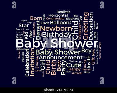 Babydusche WordCloud-Vorlage. Neugeborenen-Grußkonzept Vektorhintergrund. Stock Vektor