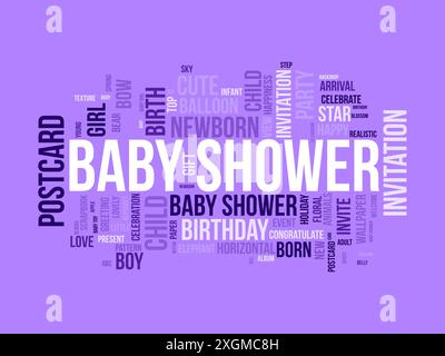 Babydusche WordCloud-Vorlage. Neugeborenen-Grußkonzept Vektorhintergrund. Stock Vektor