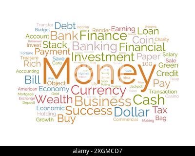 Money Wordcloud-Vorlage. Hintergrund für den Vektor des Geschäftskonzepts. Stock Vektor