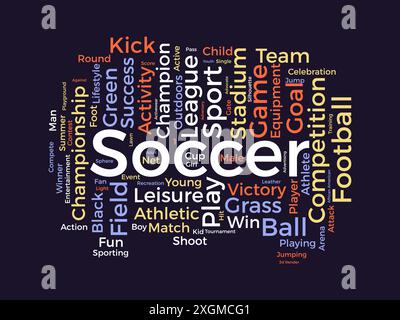 Fußball Wordcloud Vorlage. Vektorhintergrund für Sportkonzepte. Stock Vektor