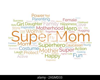 Super Mom Wordcloud-Vorlage. Mutter Liebe Konzept Vektor Hintergrund. Stock Vektor