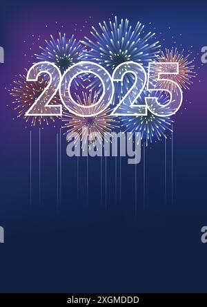 Das Jahr 2025 Logo Und Feierliches Feuerwerk Vektor-Hintergrund-Illustration Mit Textraum. Stock Vektor