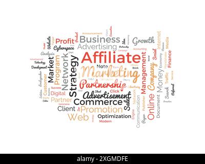 Affiliate Marketing Word Cloud-Vorlage. Hintergrund für den Vektor des Geschäftskonzepts. Stock Vektor