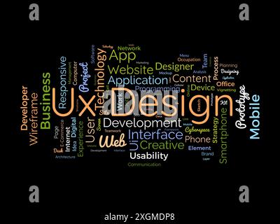 UX Design Wordcloud-Vorlage. Web Business Concept Vektorhintergrund. Stock Vektor