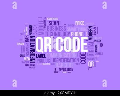 QR Code Wordcloud-Vorlage. Hintergrund für den Vektor des Geschäftskonzepts. Stock Vektor