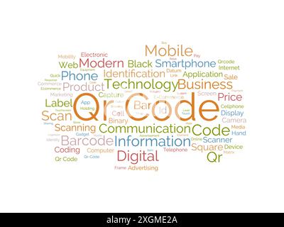 QR Code Wordcloud-Vorlage. Hintergrund für den Vektor des Geschäftskonzepts. Stock Vektor