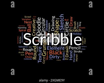 Scribble Word Cloud-Vorlage. Vektorhintergrund des Kunstkonzepts. Stock Vektor