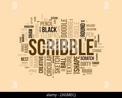 Scribble Word Cloud-Vorlage. Vektorhintergrund des Kunstkonzepts. Stock Vektor