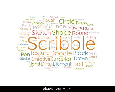 Scribble wordcloud-Vorlage. Vektorhintergrund des Kunstkonzepts. Stock Vektor