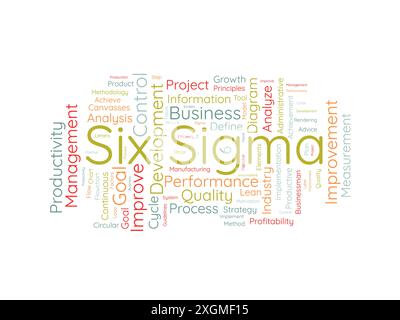 Six Sigma Wordcloud-Vorlage. Hintergrund für den Vektor des Geschäftskonzepts. Stock Vektor