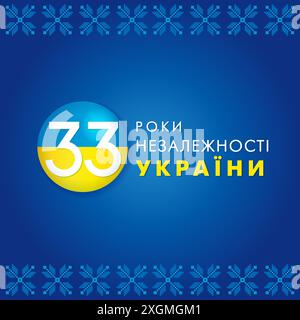 33 Jahre Jubiläum, ukrainisches Unabhängigkeitstag-Logo. Übersetzung - 33 Jahre Unabhängigkeitstag der Ukraine. Vektorabbildung Stock Vektor