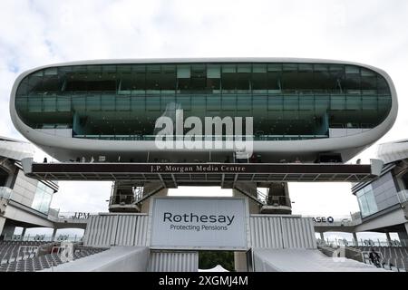 London, Großbritannien. Juli 2024. Ein allgemeiner Blick auf die J.. P Morgan Medienzentrum während des 1. Rothesay Test Match Day 1 England gegen West Indies at Lords, London, Vereinigtes Königreich, 10. Juli 2024 (Foto: Mark Cosgrove/News Images) in London, Vereinigtes Königreich am 7.10.2024. (Foto: Mark Cosgrove/News Images/SIPA USA) Credit: SIPA USA/Alamy Live News Stockfoto