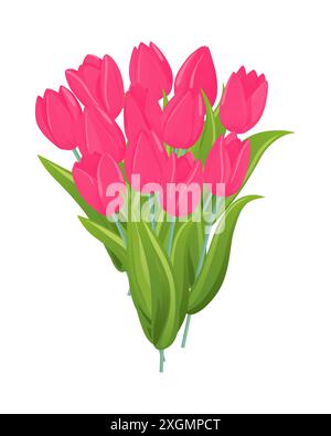Strauß rosafarbener Tulpen. Ein delikates Geschenk mit Blumen für einen Geburtstag, Jahrestag oder einen besonderen Anlass. Designelement für Grußkarte, Einladung Stock Vektor