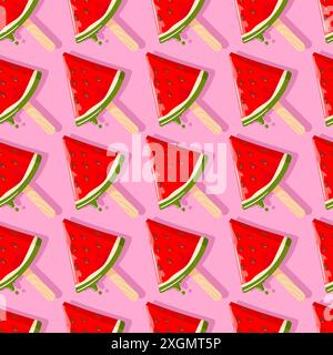 Wassermeloneneis schmilzt und tropft. Saft, Fruchteis, Eis. Gefrorenes Dessert. Sommerzeit. Handgezeichnete Vektor-Zeichentrickillustration. Welt Wassermelone Stock Vektor