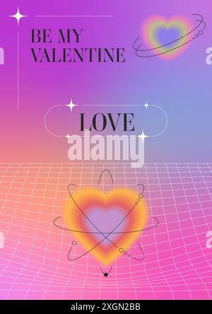 Vorlage zum Happy Valentine's Day. Herzen mit Kreisen und funkelnden Glitzern im trendigen y2k-Retro-Stil. Vektorabbildung. Stock Vektor