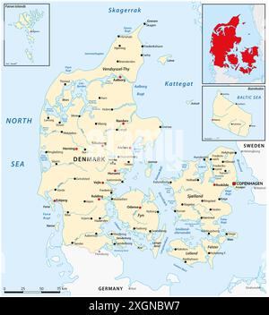 Vektorkarte des nordeuropäischen Landes Dänemark Stockfoto