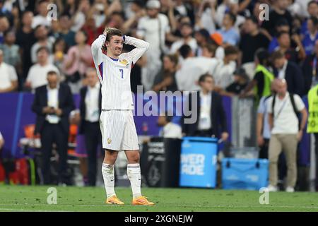 München, Deutschland. Juli 2024. Antoine Griezmann aus Frankreich war beim Spiel der UEFA EURO 2024 zwischen Spanien und Frankreich in der Allianz Arena (München) zu sehen. Endergebnis: Vollzeit, Spanien 2:1 Frankreich (Foto: Grzegorz Wajda/SOPA Images/SIPA USA) Credit: SIPA USA/Alamy Live News Stockfoto