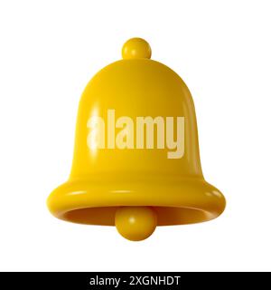 Symbol für 3D-Glocke auf weißem Hintergrund. Realistisches Rendern gelber Klingelton. Vektorabbildung Stock Vektor