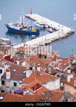 Blick vom Glockenturm in Rovinj Kroatien Stockfoto