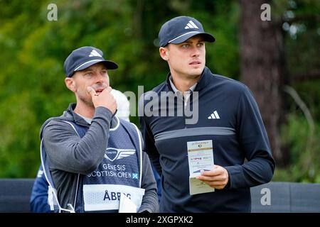 Gullane, Schottland, Großbritannien. Juli 2024. Pro am Übungstag bei den Genesis Scottish Open, der vom Donnerstag, 11. Juli bis 14. Juli auf dem Renaissance-Kurs vor Gullane in East Lothian beginnt. Bild: Ludvig Aberg Iain Masterton/Alamy Live News Stockfoto