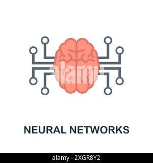 Flaches Symbol für neuronale Netzwerke. Farbiges Schild aus der Kollektion maschinelles Lernen. Illustration der kreativen neuronalen Netzwerke für Webdesign, Infografiken und Stock Vektor