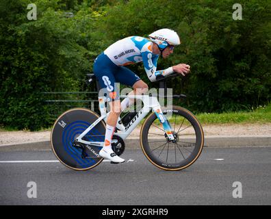 Romain Bardet, Team dsm-firmenich PostNL, 2024 Tour de france Stage 7, Timetrial von Nuits-Saint-Georges nach Gevrey-Chambertin, Burgund, Frankreich. Stockfoto