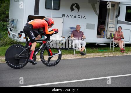 Carlos Rodriguez, Ineos Grenadiers, 2024 Tour de france Stage 7 Zeitreihe von Nuits-Saint-Georges nach Gevrey-Chambertin, Burgund, Frankreich. Stockfoto