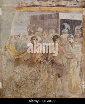 Achilles' Kapitulation Briseis an Agamemnon, aus dem Haus des tragischen Dichters in Pompeji, Fresko, 1. Jahrhundert n. Chr., heute im Nationalen Archäologischen Museum von Neapel Stockfoto