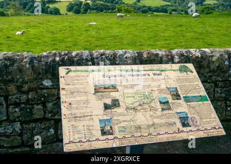 Touristeninformation Karte für Hadrians Wall England Stockfoto