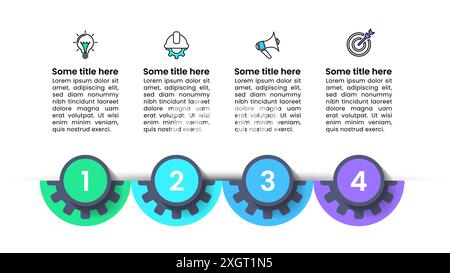 Infografik-Vorlage mit Symbolen und 4 Optionen oder Schritten. Zahnräder. Kann für Workflow-Layout, Diagramm, Banner, webdesign verwendet werden. Vektorgrafik Stock Vektor