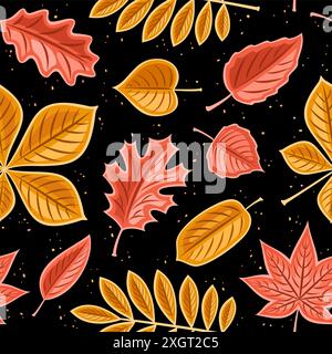 Vektor Herbst Blätter nahtloses Muster, dekorativer Hintergrund mit vielen fliegenden Herbstblättern für Verpackungspapier oder Bettwäsche, quadratische Plakette mit Varie Stock Vektor
