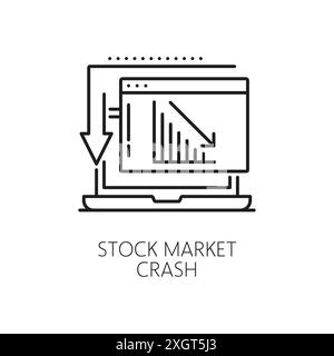 Wirtschaftskrisensymbol für Börsencrash und globalen Finanzabschwung, Linienvektor. Der Börsenindex sinkt mit der Geldinflation und der Abwertung in der Wirtschaftskrise und der Handelsrezession Stock Vektor