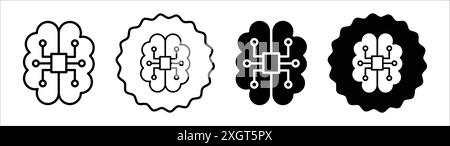KI Brain Symbol Logo Vektorumrandung in Schwarz-weiß Stock Vektor