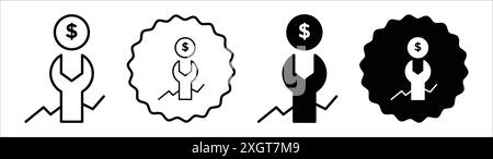 Fixed Money Icon Logo Zeichen Vektor Umriss in schwarz-weiß Farbe Stock Vektor