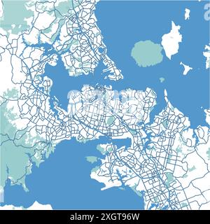 Karte von Auckland in Neuseeland in Blau. Enthält mehrschichtigen Vektor mit Straßen, Wasser, Parks usw. Stock Vektor