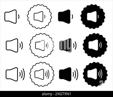 Lautsprecherlautstärke Symbol Logo Vektorumrandung in Schwarz-weiß Stock Vektor