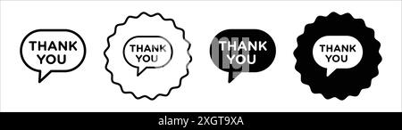 Sprechblasen Dankeschön Symbol Logo Vektorkontur in Schwarz-weiß Stock Vektor