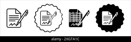 Unterschrift in Dokumenten Symbol Logo Vektorkontur in Schwarz-weiß Stock Vektor