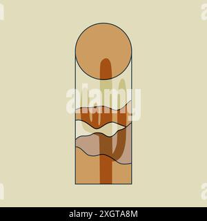 Ästhetische minimalistische Wüstenvektorillustration. Dünenlandschaft 2D farbenfrohe Abzeichen. Einfache Karte mit Blumenmuster. Moderner minimalistischer Kunstdruck aus der Mitte des Jahrhunderts. Stock Vektor