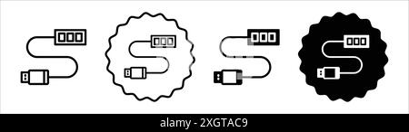 USB-Hub-Symbol Logo-Zeichen Vektorumrandung in Schwarz-weiß Stock Vektor