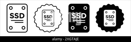 SSD-Symbol-Logo-Vektorkontur in Schwarz-weiß Stock Vektor