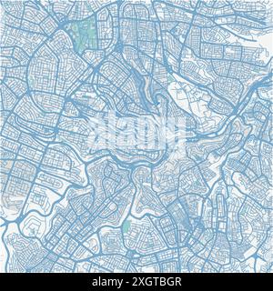 Karte von Amman in Jordanien in Blau. Enthält mehrschichtigen Vektor mit Straßen, Wasser, Parks usw. Stock Vektor