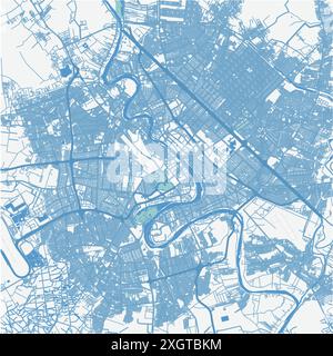 Karte von Bagdad im Irak in Blau. Enthält mehrschichtigen Vektor mit Straßen, Wasser, Parks usw. Stock Vektor