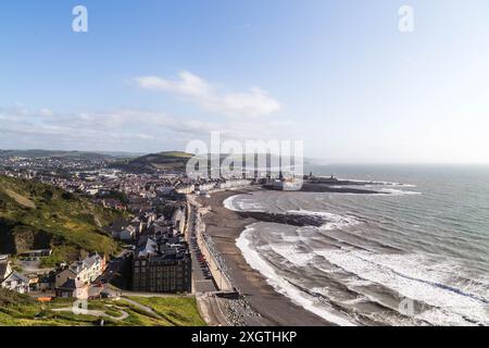 Aberystwyth aus der Vogelperspektive vom Constitution Hill Stockfoto